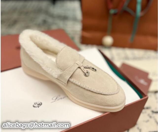 Low Price Loro Piana Summer Charm Loafers in Suede and Rabbit Fur Light Grey 1011079