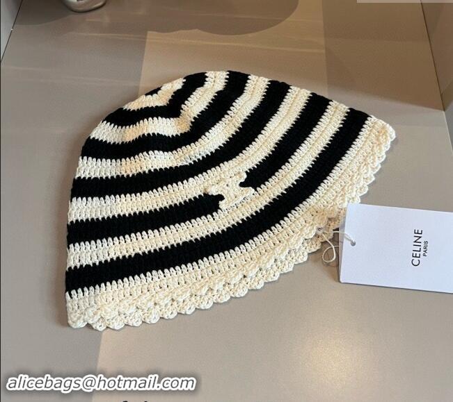 Buy Classic Celine Knit Bucket Hat 1019014 White/Black 2024