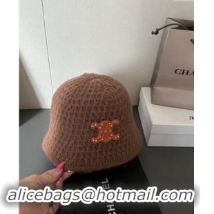 Top Design Celine Knit Bucket Hat with Stud Logo 1019020 Brown 2024