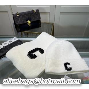 New Stylish Celine Knit Long Scarf and Hat Set 1021 White 2024