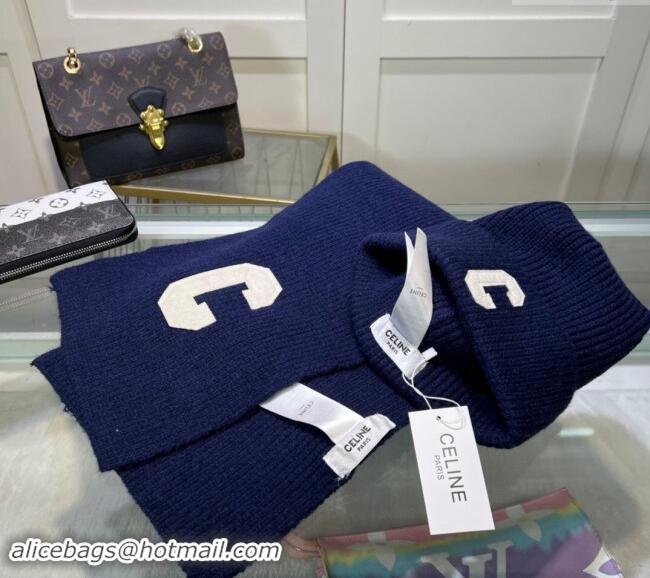 Spot Bulk Celine Knit Long Scarf and Hat Set 1021 Navy Blue 2024