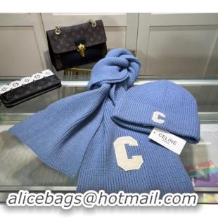 Cheapest Celine Knit Long Scarf and Hat Set 1021 Light Blue 2024