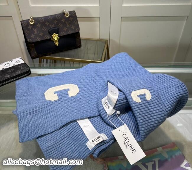 Cheapest Celine Knit Long Scarf and Hat Set 1021 Light Blue 2024