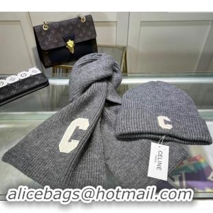 Best Price Celine Knit Long Scarf and Hat Set 1021 Grey 2024