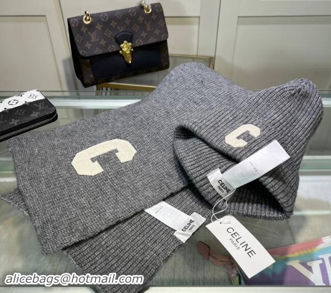 Best Price Celine Knit Long Scarf and Hat Set 1021 Grey 2024