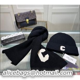 Chic Cheap Celine Knit Long Scarf and Hat Set 1021 Black 2024