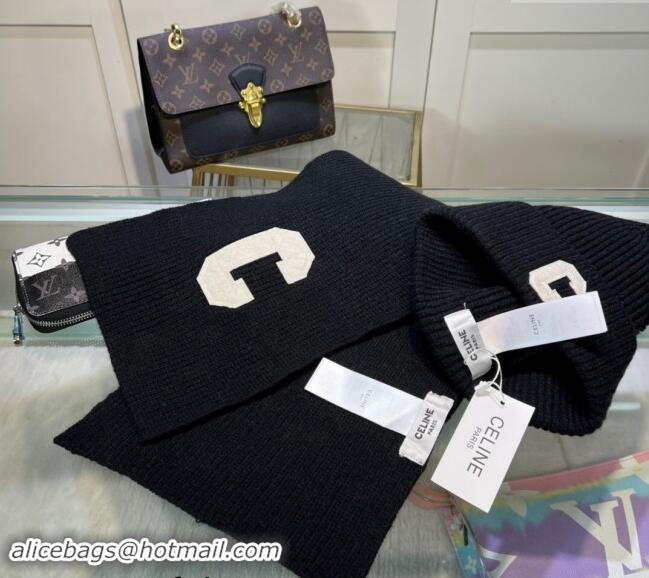 Chic Cheap Celine Knit Long Scarf and Hat Set 1021 Black 2024