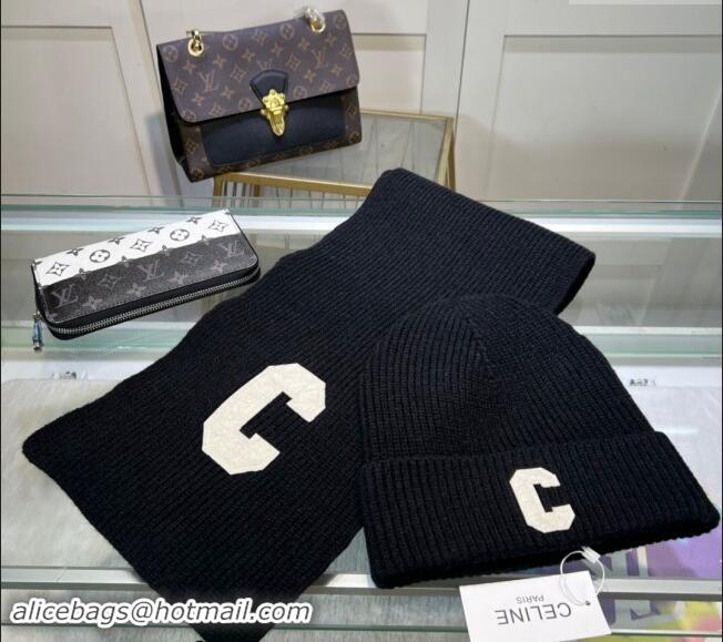 Chic Cheap Celine Knit Long Scarf and Hat Set 1021 Black 2024