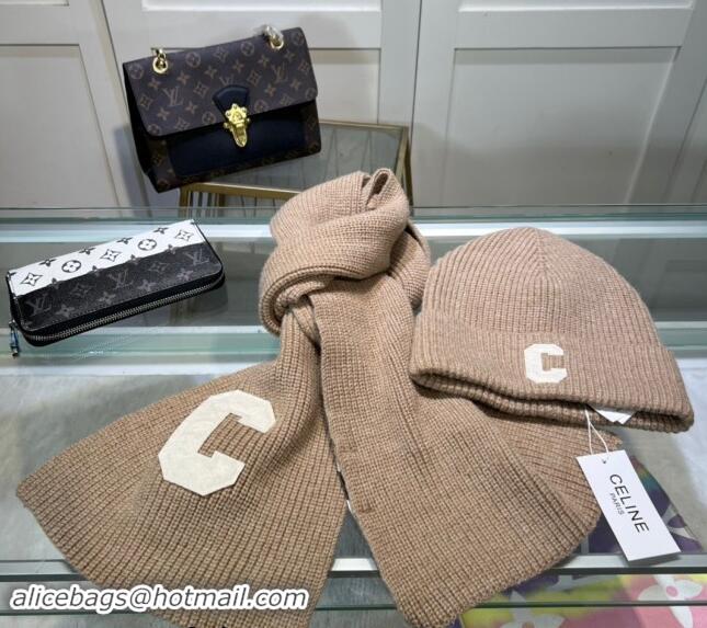 Market Sells Celine Knit Long Scarf and Hat Set 1021 Beige 2024