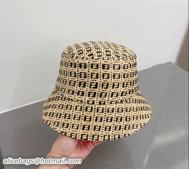 Well Crafted Fendi Straw Bucket Hat 0706 Beige/Black 2023