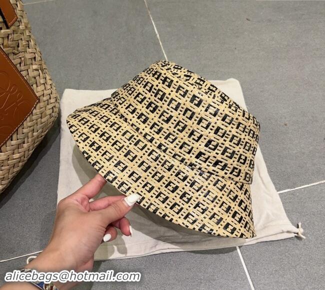 Well Crafted Fendi Straw Bucket Hat 0706 Beige/Black 2023