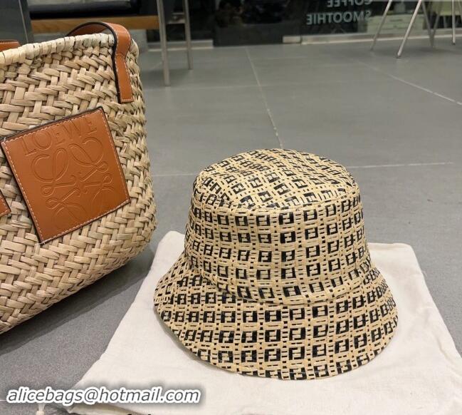 Well Crafted Fendi Straw Bucket Hat 0706 Beige/Black 2023