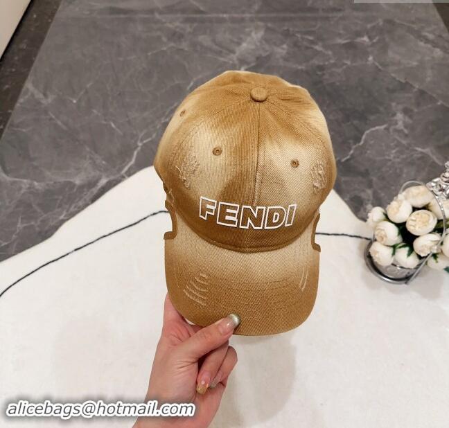 Top Quality Fendi Denim Baseball Hat F83029 Brown 2023