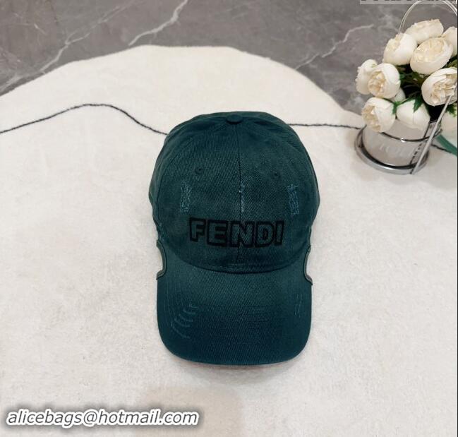 New Design Fendi Denim Baseball Hat F83030 Dark Green 2023