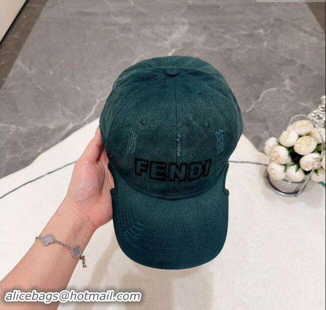 New Design Fendi Denim Baseball Hat F83030 Dark Green 2023