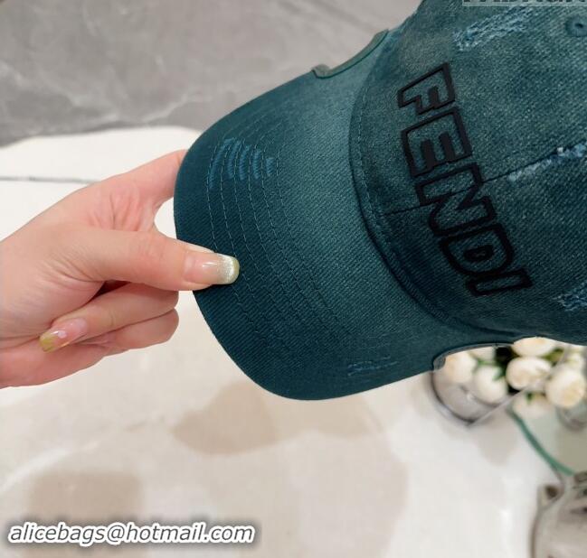 New Design Fendi Denim Baseball Hat F83030 Dark Green 2023