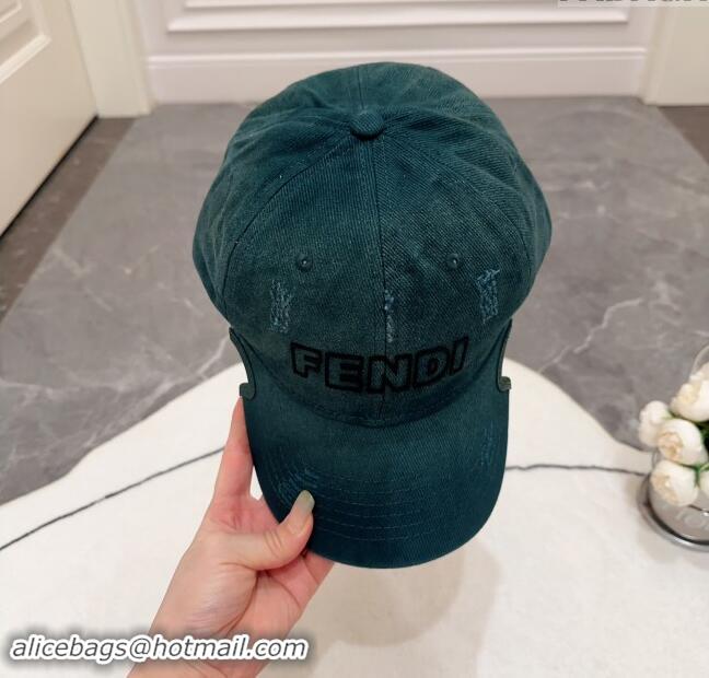 New Design Fendi Denim Baseball Hat F83030 Dark Green 2023