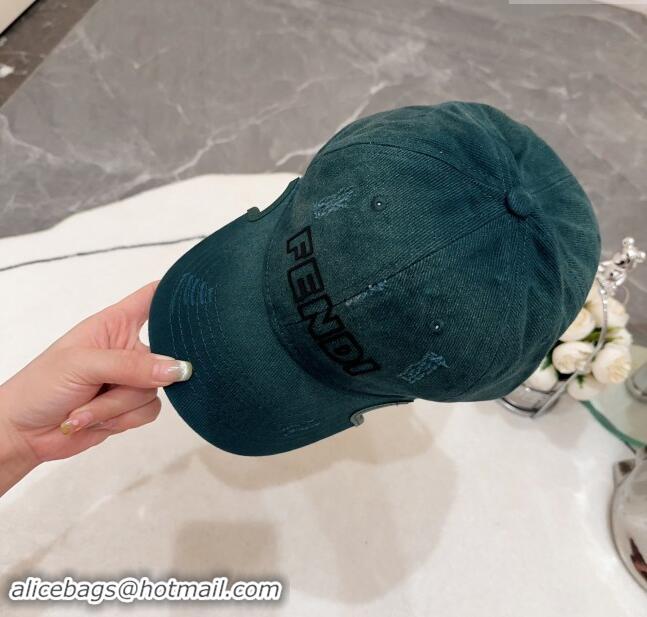 New Design Fendi Denim Baseball Hat F83030 Dark Green 2023