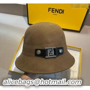 Top Quality Fendi Wool FF Charm Bucket Hat F8041 Brown 2023