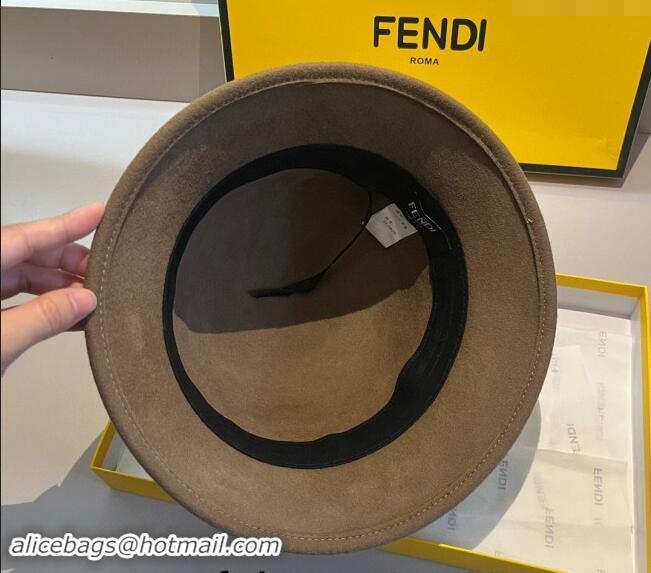 Top Quality Fendi Wool FF Charm Bucket Hat F8041 Brown 2023