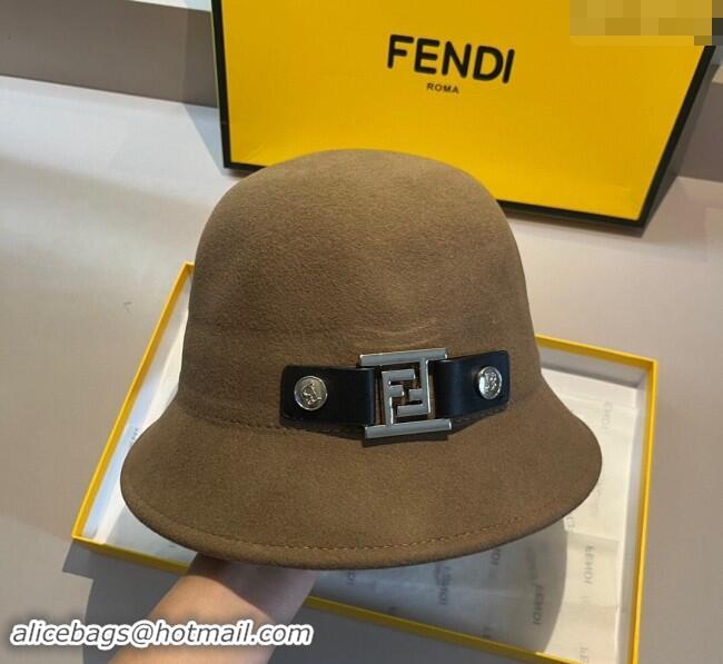 Top Quality Fendi Wool FF Charm Bucket Hat F8041 Brown 2023