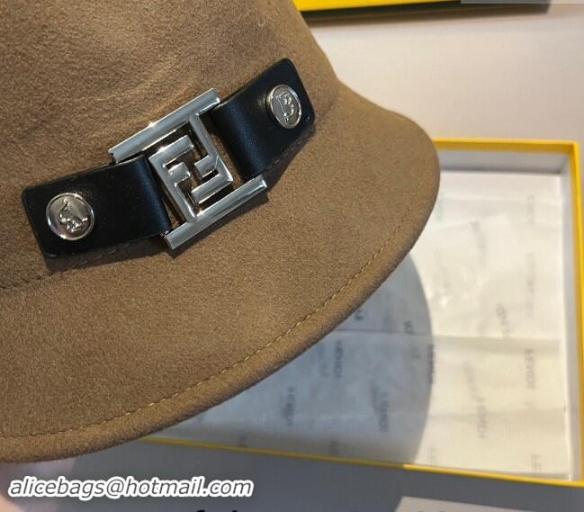 Top Quality Fendi Wool FF Charm Bucket Hat F8041 Brown 2023