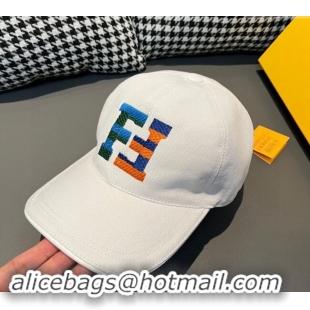 Best Quality Fendi FF Denim Baseball Hat F0301 White 2024