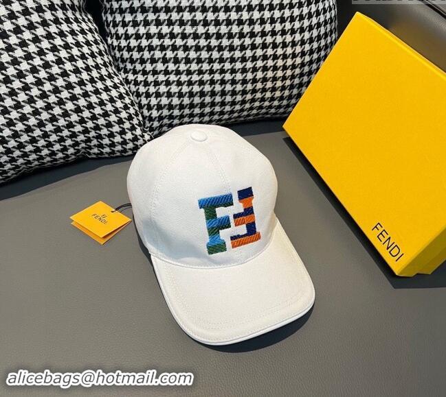 Best Quality Fendi FF Denim Baseball Hat F0301 White 2024