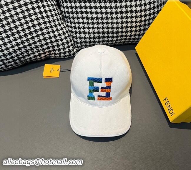 Best Quality Fendi FF Denim Baseball Hat F0301 White 2024