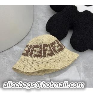 Most Popular Fendi FF Straw Bucket Hat 0302 Beige 2024