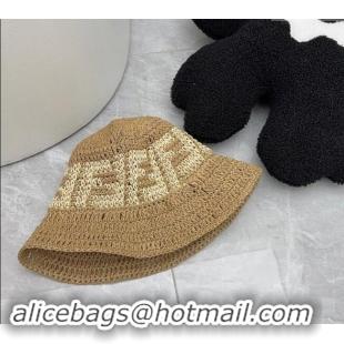 Low Cost Fendi FF Straw Bucket Hat 0302 Gold 2024