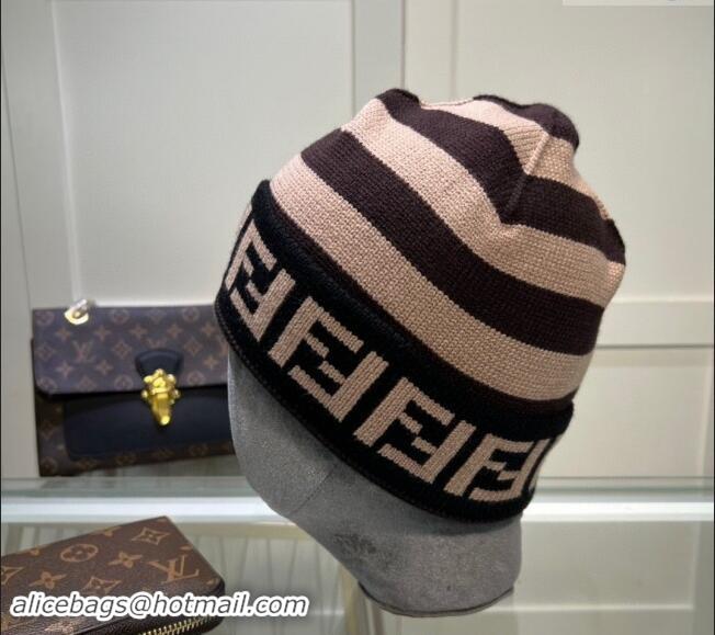 Buy Discount Fendi Cappello Striped Knit Hat FE082302 Beige 2024