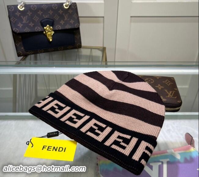 Buy Discount Fendi Cappello Striped Knit Hat FE082302 Beige 2024