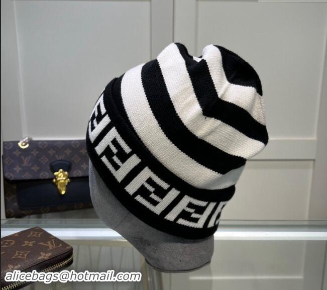 Best Product Fendi Cappello Striped Knit Hat FE082302 Black/White 2024