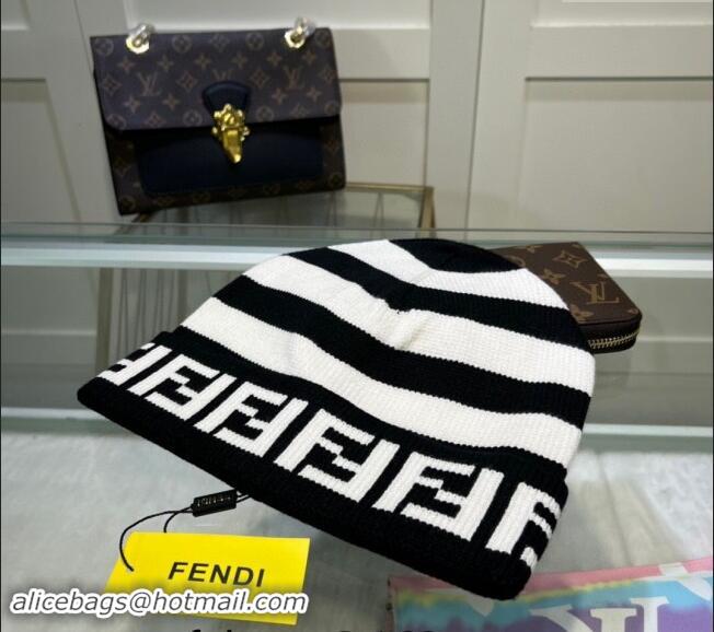 Best Product Fendi Cappello Striped Knit Hat FE082302 Black/White 2024