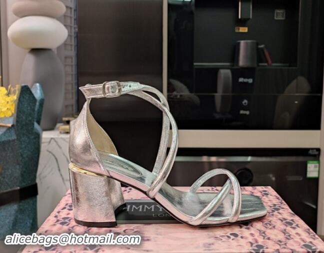 Good Product Jimmy Choo Nappa Leather Heel Sandals 6.5cm with Tube Strap Silver 327045