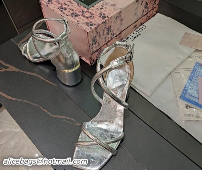 Good Product Jimmy Choo Nappa Leather Heel Sandals 6.5cm with Tube Strap Silver 327045