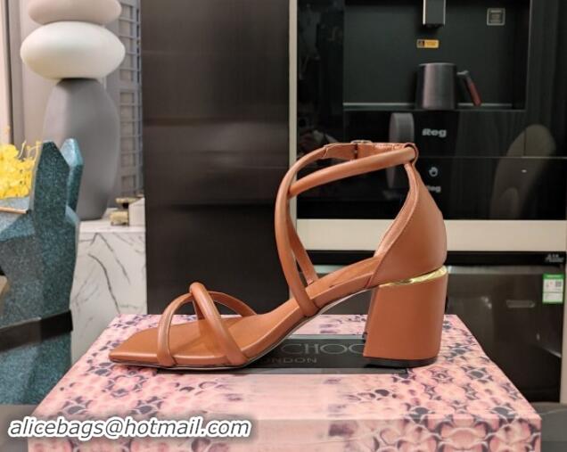 Top Grade Jimmy Choo Nappa Leather Heel Sandals 6.5cm with Tube Strap Brown 0327046