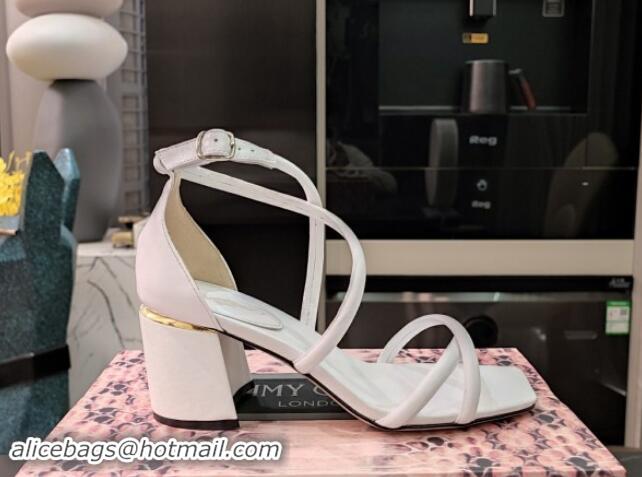 Popular Style Jimmy Choo Nappa Leather Heel Sandals 6.5cm with Tube Strap White 327047