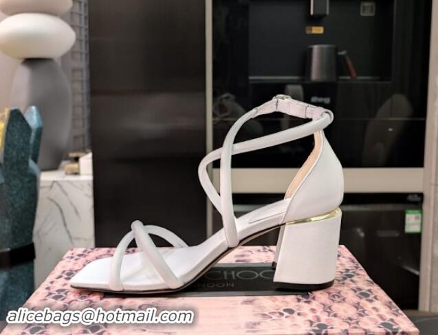 Popular Style Jimmy Choo Nappa Leather Heel Sandals 6.5cm with Tube Strap White 327047