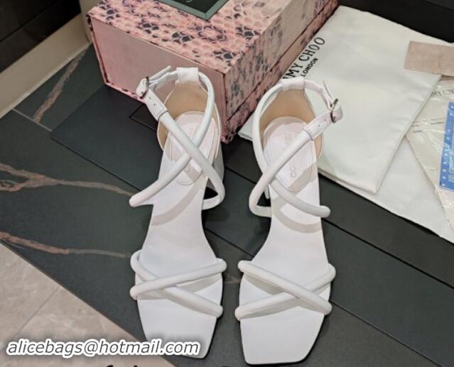 Popular Style Jimmy Choo Nappa Leather Heel Sandals 6.5cm with Tube Strap White 327047