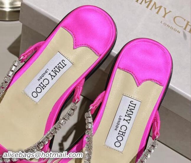 Good Quality Jimmy Choo Satin Flat Slide Sandals with Crystals Strap Pink 327049