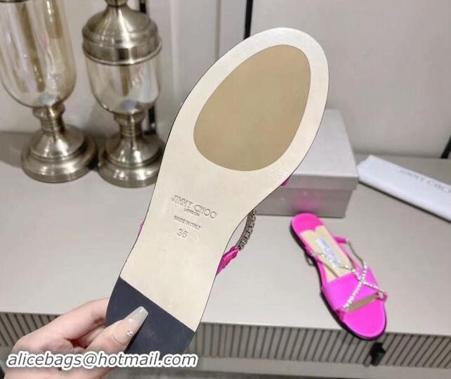 Good Quality Jimmy Choo Satin Flat Slide Sandals with Crystals Strap Pink 327049