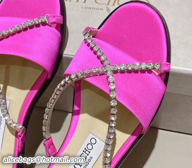 Good Quality Jimmy Choo Satin Flat Slide Sandals with Crystals Strap Pink 327049