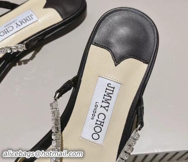 Top Design Jimmy Choo Calfskin Flat Slide Sandals with Crystals Strap Black 327050