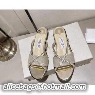 Grade Jimmy Choo Glitter Flat Slide Sandals with Crystals Strap Gold 327051