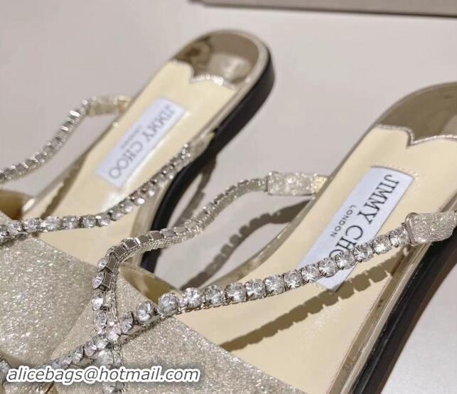 Grade Jimmy Choo Glitter Flat Slide Sandals with Crystals Strap Gold 327051