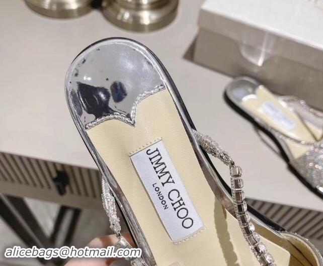 Best Product Jimmy Choo Glitter Flat Slide Sandals with Crystals Strap Silver 327052