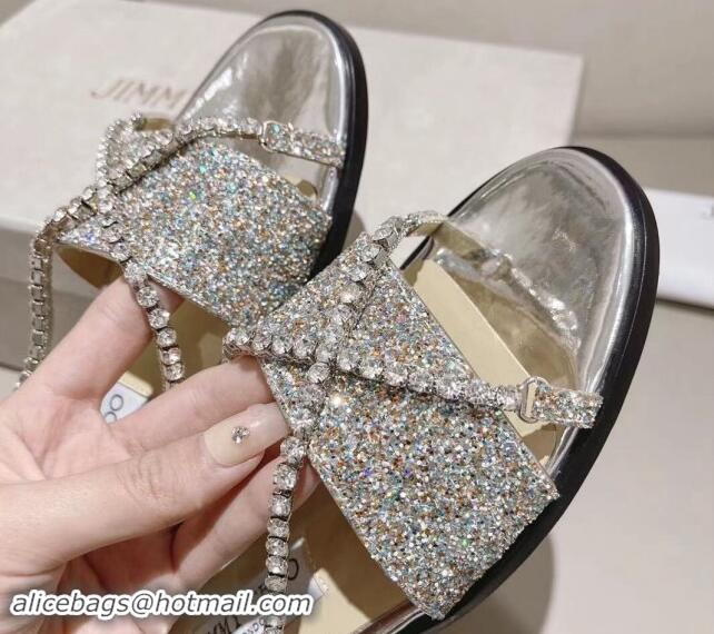 Best Product Jimmy Choo Glitter Flat Slide Sandals with Crystals Strap Silver 327052