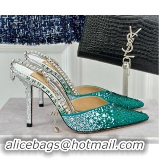 Big Discount Jimmy Choo Saeda Slingback Pumps 8cm with Strass and Ankle Strap Green 606056